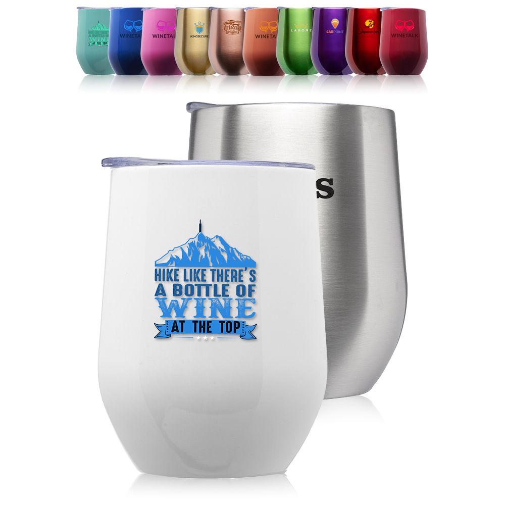 The Casual 11 Oz. Stainless Steel Stemless Wine Glass With Lid - Screenprinted